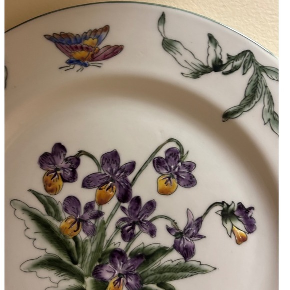 Oriental Accent Decorative Plates Set (2) Butterflies And Flowers 10 3/4" VTG - Picture 7 of 16